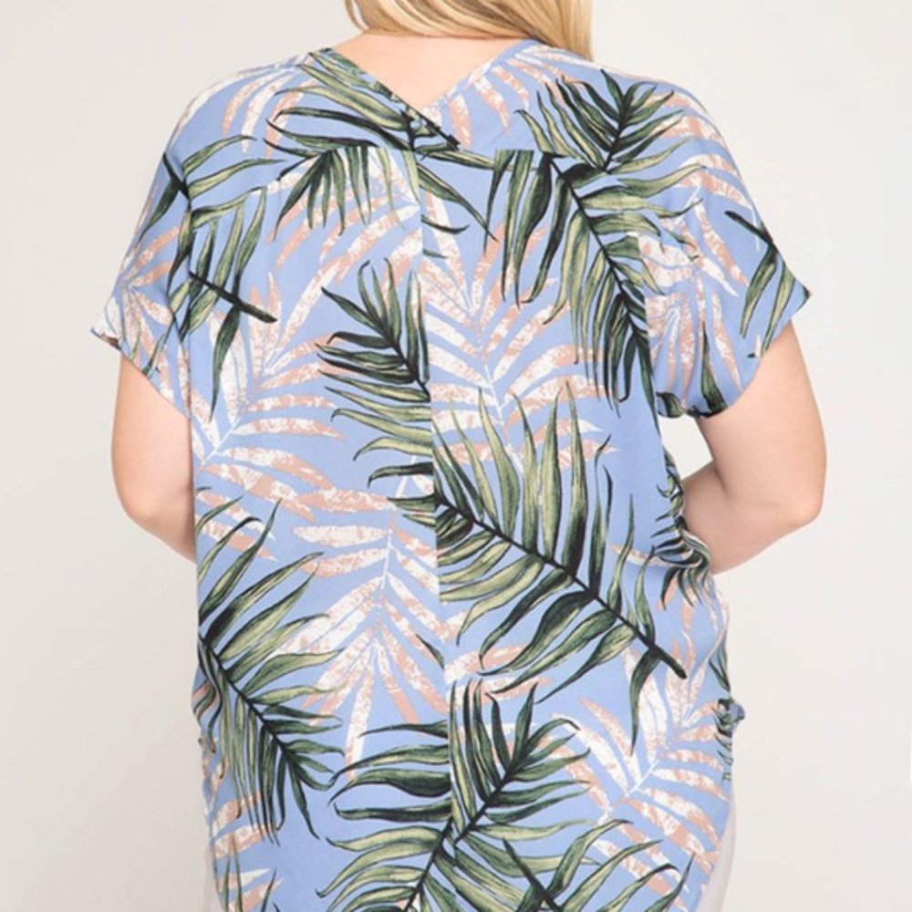 XL Blue Palm Blouse - Picture 3 of 5